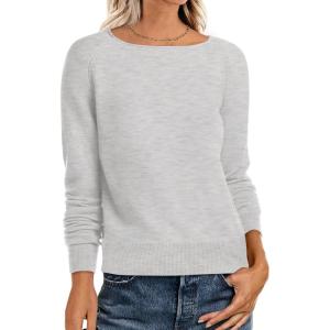 ANRABESS Womens Long Sleeve Rolled Boat Neck Casual Soft Lightweight Basic Pullover Sweater Top 2025 Fall Shirt Work Outfits(Light Grey)