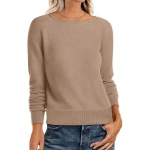 ANRABESS Womens Long Sleeve Rolled Boat Neck Casual Soft Lightweight Basic Pullover Sweater Top 2025 Fall Shirt Work Outfits(Tan)