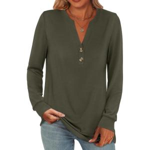 ANRABESS Women’s Long Sleeve Shirts 2025 Fall Henley Business Casual Tops Cute T-Shirts Work Blouses Outfits Vacation Clothes(Army Green)