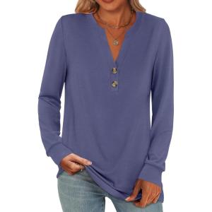 ANRABESS Women’s Long Sleeve Shirts 2025 Fall Henley Business Casual Tops Cute T-Shirts Work Blouses Outfits Vacation Clothes(Blue Gray)