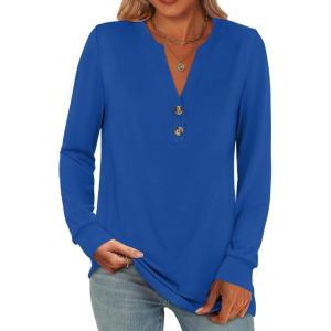 ANRABESS Women’s Long Sleeve Shirts 2025 Fall Henley Business Casual Tops Cute T-Shirts Work Blouses Outfits Vacation Clothes(Boyal Blue)