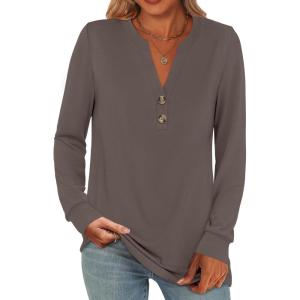ANRABESS Women’s Long Sleeve Shirts 2025 Fall Henley Business Casual Tops Cute T-Shirts Work Blouses Outfits Vacation Clothes(Brown)