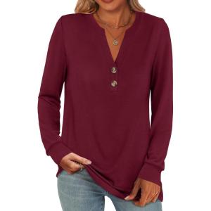 ANRABESS Women’s Long Sleeve Shirts 2025 Fall Henley Business Casual Tops Cute T-Shirts Work Blouses Outfits Vacation Clothes(Burgundy)
