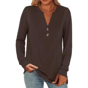 ANRABESS Women’s Long Sleeve Shirts 2025 Fall Henley Business Casual Tops Cute T-Shirts Work Blouses Outfits Vacation Clothes(Coffee)