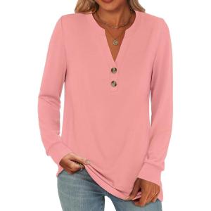 ANRABESS Women’s Long Sleeve Shirts 2025 Fall Henley Business Casual Tops Cute T-Shirts Work Blouses Outfits Vacation Clothes(Coral Pink)