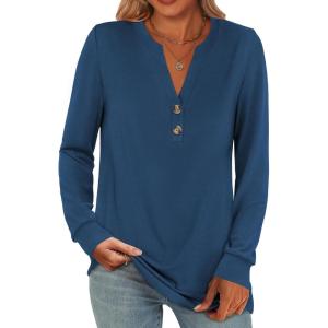 ANRABESS Women’s Long Sleeve Shirts 2025 Fall Henley Business Casual Tops Cute T-Shirts Work Blouses Outfits Vacation Clothes(Dark Blue)