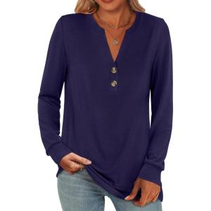 ANRABESS Women’s Long Sleeve Shirts 2025 Fall Henley Business Casual Tops Cute T-Shirts Work Blouses Outfits Vacation Clothes(Navy Blue)