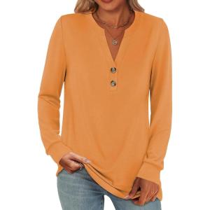 ANRABESS Women’s Long Sleeve Shirts 2025 Fall Henley Business Casual Tops Cute T-Shirts Work Blouses Outfits Vacation Clothes(Orange)
