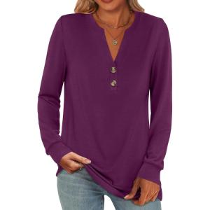 ANRABESS Women’s Long Sleeve Shirts 2025 Fall Henley Business Casual Tops Cute T-Shirts Work Blouses Outfits Vacation Clothes(Purple)