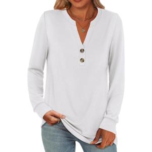 ANRABESS Women’s Long Sleeve Shirts 2025 Fall Henley Business Casual Tops Cute T-Shirts Work Blouses Outfits Vacation Clothes(White)
