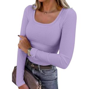 ANRABESS Womens Long Sleeve Shirts Scoop Neck Ribbed Knit Slim Fitted Tops Casual Basic Tee 2025 Fall Fashion Outfits Clothes(Light Purple)