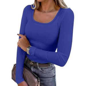 ANRABESS Womens Long Sleeve Shirts Scoop Neck Ribbed Knit Slim Fitted Tops Casual Basic Tee 2025 Fall Fashion Outfits Clothes(Royal Blue)