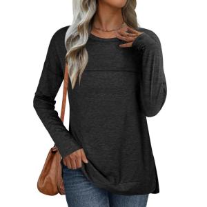 ANRABESS Womens Long Sleeve T Shirts Split Side Tunic Tops 2025 Fall Outfits(Black)