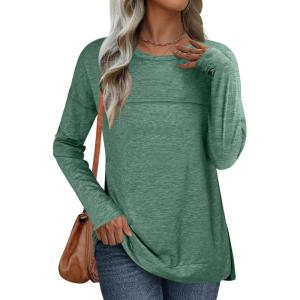 ANRABESS Womens Long Sleeve T Shirts Split Side Tunic Tops 2025 Fall Outfits(Green)