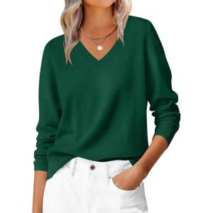 ANRABESS Womens Long Sleeve V Neck Sweaters 2025 Fall Casual Classic Soft Loose Fit Basic Pullover Jumper Top(Dark Forest Green)