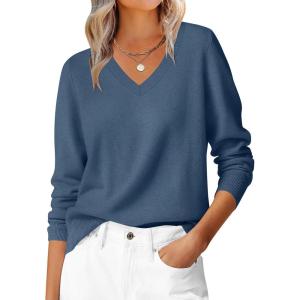 ANRABESS Womens Long Sleeve V Neck Sweaters 2025 Fall Casual Classic Soft Loose Fit Basic Pullover Jumper Top(Deep Blue)
