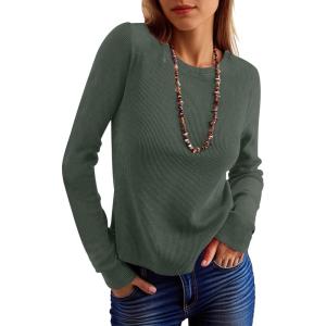 ANRABESS Women’s Long Sleeve Waffle Knit Shirts Casual Slim Fitted Crew Neck Thermal Tops Basic Tee 2025 Fall Trendy Outfits(Army Green)