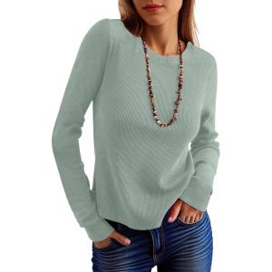 ANRABESS Women’s Long Sleeve Waffle Knit Shirts Casual Slim Fitted Crew Neck Thermal Tops Basic Tee 2025 Fall Trendy Outfits(Light Green)