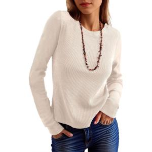 ANRABESS Women’s Long Sleeve Waffle Knit Shirts Casual Slim Fitted Crew Neck Thermal Tops Basic Tee 2025 Fall Trendy Outfits(Parchment)