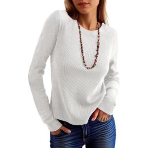 ANRABESS Women’s Long Sleeve Waffle Knit Shirts Casual Slim Fitted Crew Neck Thermal Tops Basic Tee 2025 Fall Trendy Outfits(White)