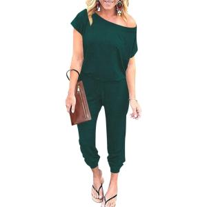 ANRABESS Women’s Loose Summer Casual Off Shoulder Short Sleeve One Piece Long Pants Romper Jumpsuit Vacation Outfits A203molv-L