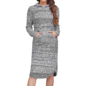 ANRABESS Womens Nightgown Fuzzy Fleece Long Sleeve Hooded Night Gown Knit House Dress with Pocket 2025 Fall Winter Loungewear(Heather Black)