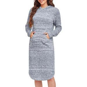 ANRABESS Womens Nightgown Fuzzy Fleece Long Sleeve Hooded Night Gown Knit House Dress with Pocket 2025 Fall Winter Loungewear(Heather Deep Grey Blue)