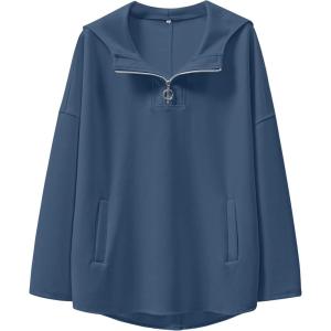 ANRABESS Womens Oversized Hoodie Quarter Zip Sweatshirts 2025 Fall Winter Tunic Pullover Top Trendy Teen Girls Preppy Clothes(Blue)