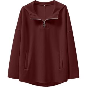 ANRABESS Womens Oversized Hoodie Quarter Zip Sweatshirts 2025 Fall Winter Tunic Pullover Top Trendy Teen Girls Preppy Clothes(Burgundy)