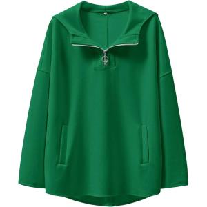 ANRABESS Womens Oversized Hoodie Quarter Zip Sweatshirts 2025 Fall Winter Tunic Pullover Top Trendy Teen Girls Preppy Clothes(Green)