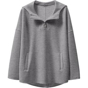 ANRABESS Womens Oversized Hoodie Quarter Zip Sweatshirts 2025 Fall Winter Tunic Pullover Top Trendy Teen Girls Preppy Clothes(Grey)