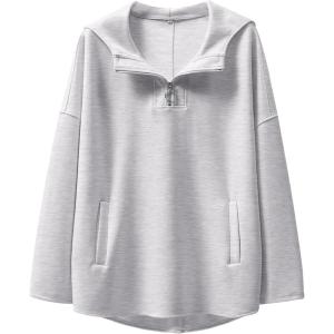 ANRABESS Womens Oversized Hoodie Quarter Zip Sweatshirts 2025 Fall Winter Tunic Pullover Top Trendy Teen Girls Preppy Clothes(Light Grey)