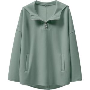 ANRABESS Womens Oversized Hoodie Quarter Zip Sweatshirts 2025 Fall Winter Tunic Pullover Top Trendy Teen Girls Preppy Clothes(Pea Green)