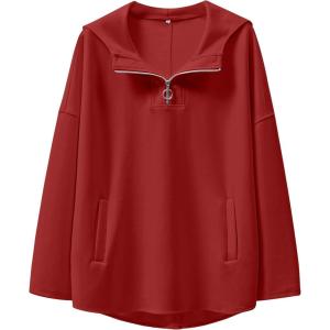 ANRABESS Womens Oversized Hoodie Quarter Zip Sweatshirts 2025 Fall Winter Tunic Pullover Top Trendy Teen Girls Preppy Clothes(Red)