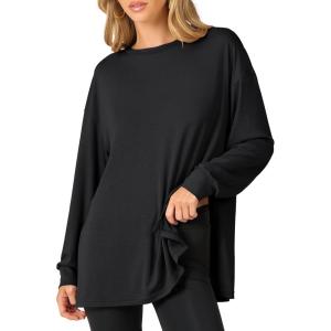 ANRABESS Women’s Oversized Long Sleeve shirts Fall Workout Tunic Tops Athletic Gym Tshirts Soft Basic Tees 2025 Outfits(Black)