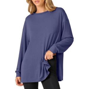 ANRABESS Women’s Oversized Long Sleeve shirts Fall Workout Tunic Tops Athletic Gym Tshirts Soft Basic Tees 2025 Outfits(Blue Gray)