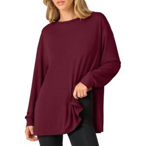ANRABESS Women’s Oversized Long Sleeve shirts Fall Workout Tunic Tops Athletic Gym Tshirts Soft Basic Tees 2025 Outfits(Burgundy)