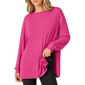 ANRABESS Women’s Oversized Long Sleeve shirts Fall Workout Tunic Tops Athletic Gym Tshirts Soft Basic Tees 2025 Outfits(Hot Pink)