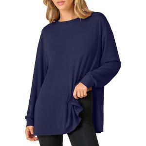 ANRABESS Women’s Oversized Long Sleeve shirts Fall Workout Tunic Tops Athletic Gym Tshirts Soft Basic Tees 2025 Outfits(Navy Blue)