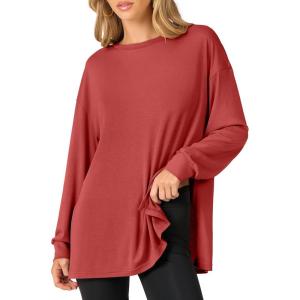 ANRABESS Women’s Oversized Long Sleeve shirts Fall Workout Tunic Tops Athletic Gym Tshirts Soft Basic Tees 2025 Outfits(Orange)