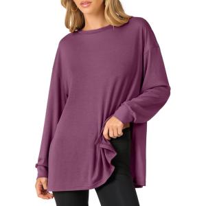 ANRABESS Women’s Oversized Long Sleeve shirts Fall Workout Tunic Tops Athletic Gym Tshirts Soft Basic Tees 2025 Outfits(Purple)