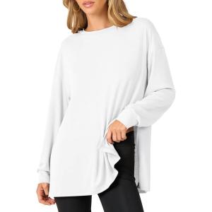 ANRABESS Women’s Oversized Long Sleeve shirts Fall Workout Tunic Tops Athletic Gym Tshirts Soft Basic Tees 2025 Outfits(White)