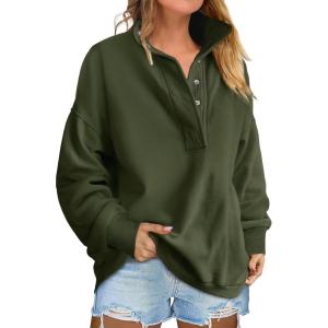 ANRABESS Womens Oversized Sweatshirt Long Sleeve Henley Pullover Tops 2025 Fall Casual Button Loose Fit Teens Fashion Outfits(Army Green)
