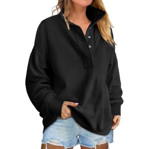 ANRABESS Womens Oversized Sweatshirt Long Sleeve Henley Pullover Tops 2025 Fall Casual Button Loose Fit Teens Fashion Outfits(Black)