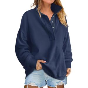 ANRABESS Womens Oversized Sweatshirt Long Sleeve Henley Pullover Tops 2025 Fall Casual Button Loose Fit Teens Fashion Outfits(Dark Blue)