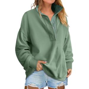 ANRABESS Womens Oversized Sweatshirt Long Sleeve Henley Pullover Tops 2025 Fall Casual Button Loose Fit Teens Fashion Outfits(Green)