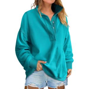ANRABESS Womens Oversized Sweatshirt Long Sleeve Henley Pullover Tops 2025 Fall Casual Button Loose Fit Teens Fashion Outfits(Lake Green)