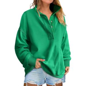 ANRABESS Womens Oversized Sweatshirt Long Sleeve Henley Pullover Tops 2025 Fall Casual Button Loose Fit Teens Fashion Outfits(Light Green)