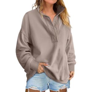 ANRABESS Womens Oversized Sweatshirt Long Sleeve Henley Pullover Tops 2025 Fall Casual Button Loose Fit Teens Fashion Outfits(Mocha)