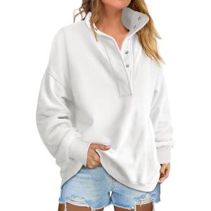 ANRABESS Womens Oversized Sweatshirt Long Sleeve Henley Pullover Tops 2025 Fall Casual Button Loose Fit Teens Fashion Outfits(White)